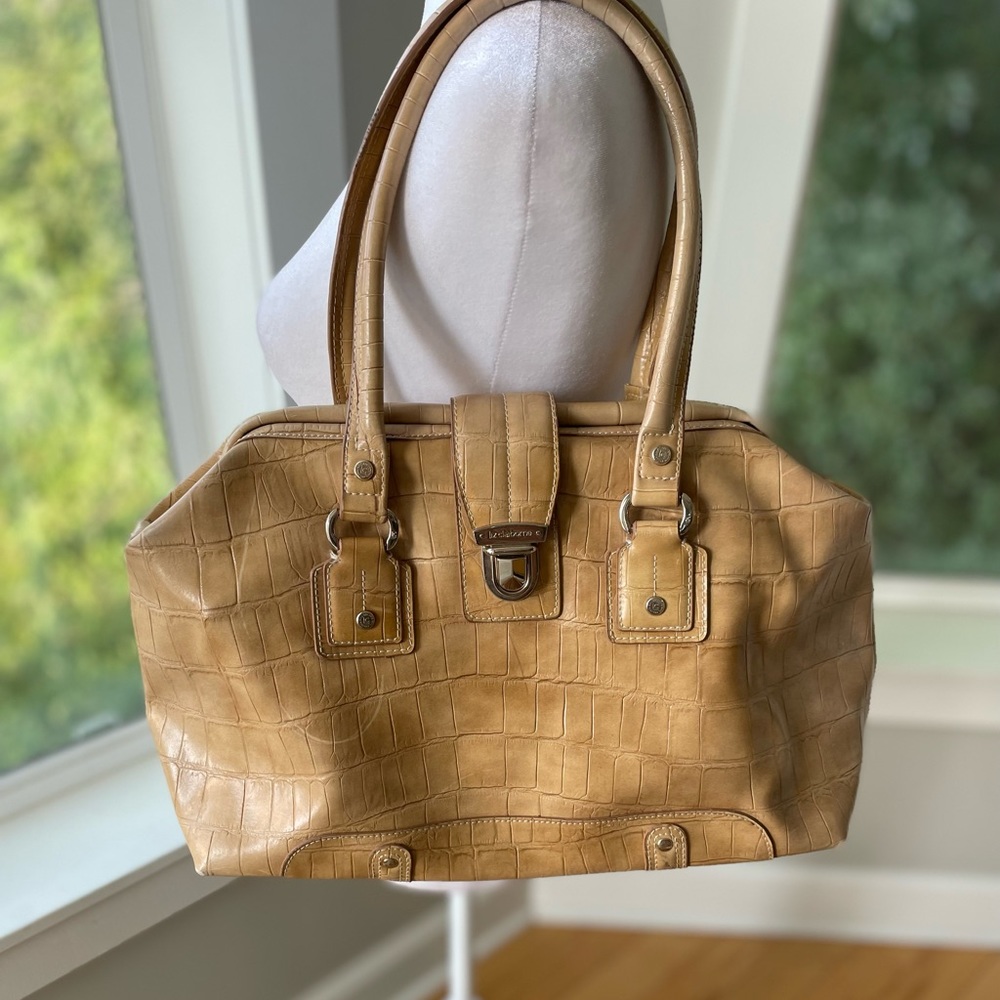 Liz Claiborne Butter Yellow Croc Embossed Structured Bag Purse Vintage